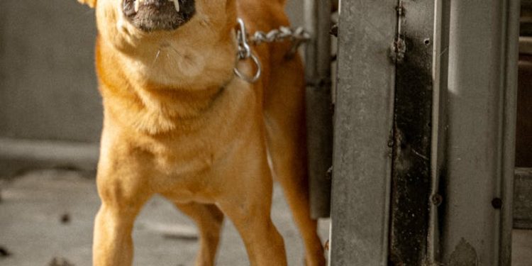 Dog Tied to Metal Bar