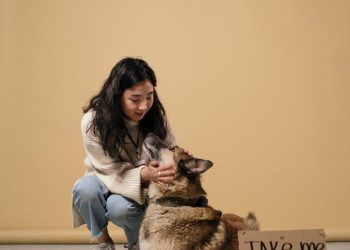 A Woman Holding a Brown Dog